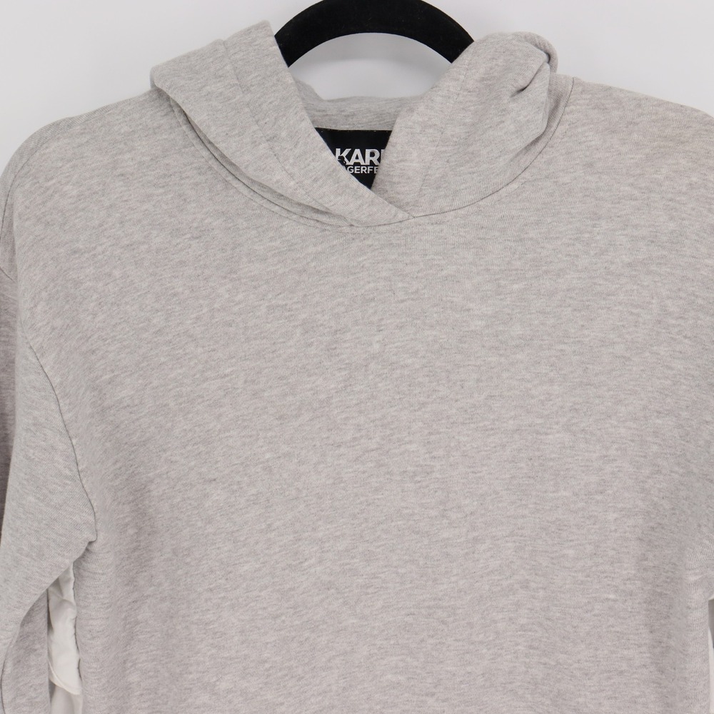 Karl Lagerfeld Women's Size XS Gray Hoodie Sweatshirt Ruffle Trim Casual - Picture 2 of 5